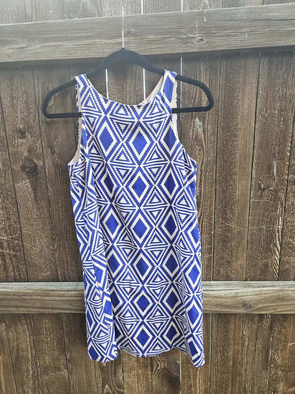 Sage Royal Blue and White Geometric Sleeveless Dress